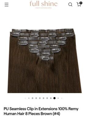 Full shine Seamless Clip in Extensions 100% Remy Human Hair 8 Piec Brown NWT